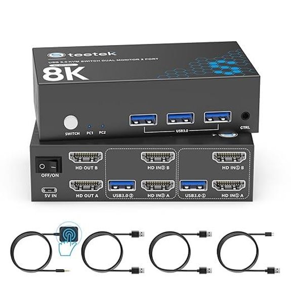 8K HDMI KVM Switch for 2 Computers and Monitors