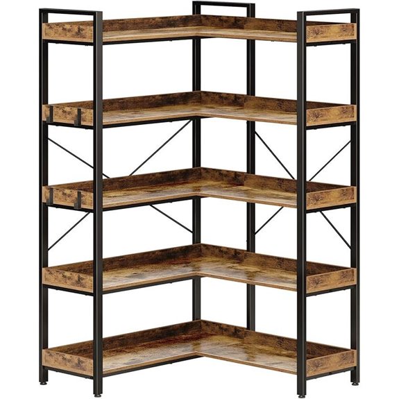 Rolanstar 5-Tier Reversible Industrial Corner Bookshelf