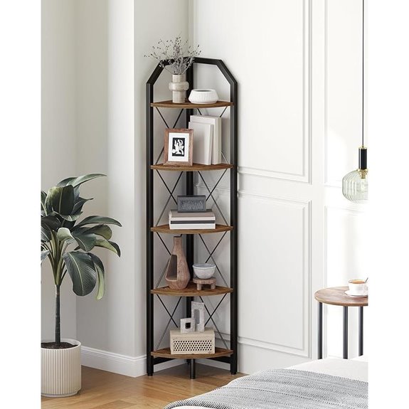 Industrial 5-Tier Corner Bookshelf and Plant Stand
