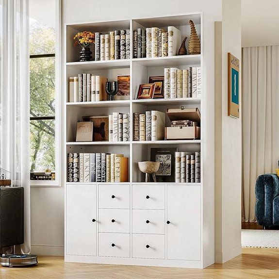 IRONCK 78.7 Bookcase with 6 Drawers and Shelves