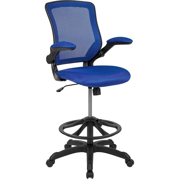 Kale Blue Mesh Drafting Chair with Flip Arms