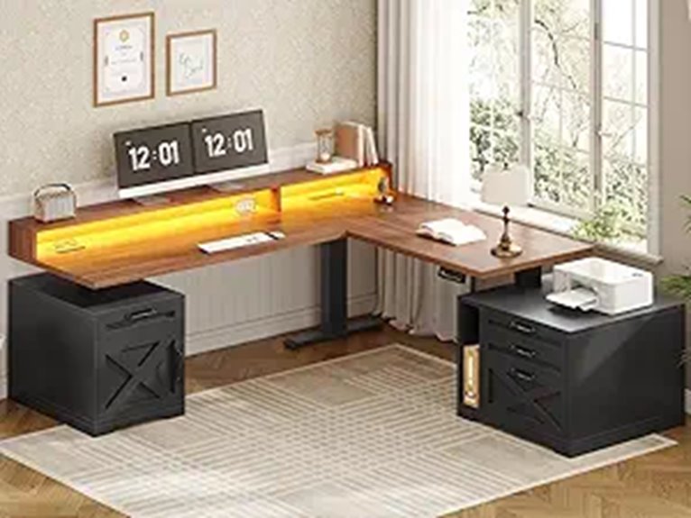 Sedeta L-Shaped Standing Desk with Power & Lights
