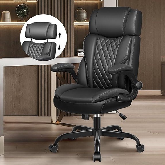 Ergonomic Leather Office Chair with Flip Arms