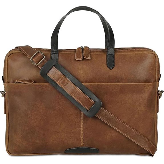 KomalC Leather Laptop Sleeve with Trolley Strap