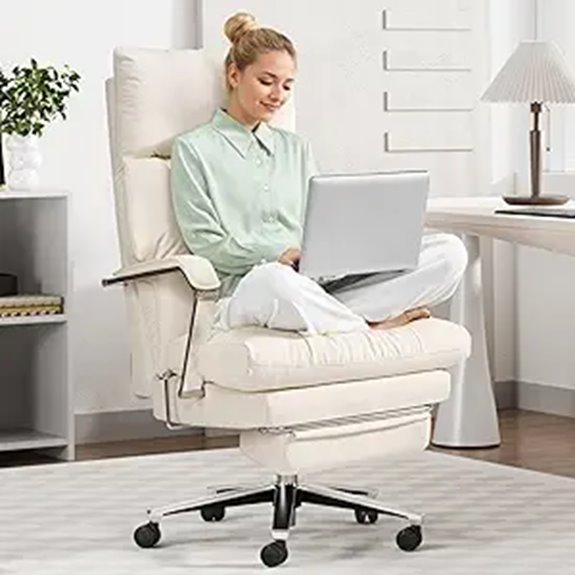 Reclining Leather Office Chair with Footrest