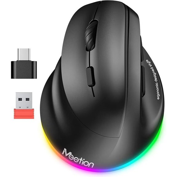 Meetion Left-Handed Wireless Ergonomic RGB Mouse