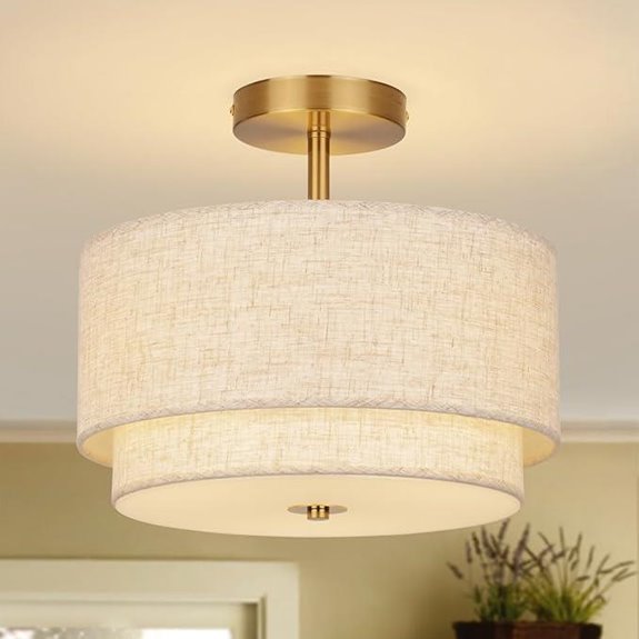 Semi Flush Ceiling Light with Linen Shade