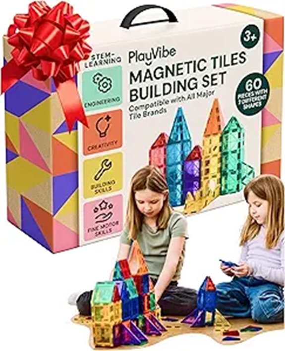 PLAYVIBE Magnetic Tiles Set 60 Pieces STEM Educational