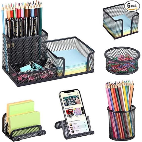 Mesh Desk Organizer Set with Pen Cup 6 Pieces