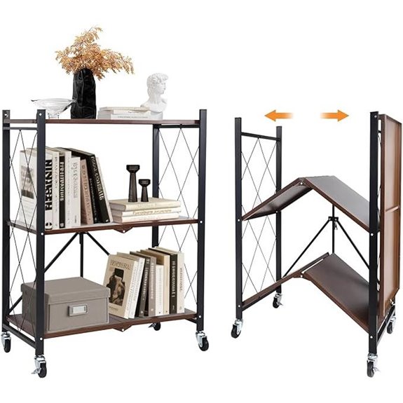 3-Tier Folding Metal Storage Shelf with Wheels