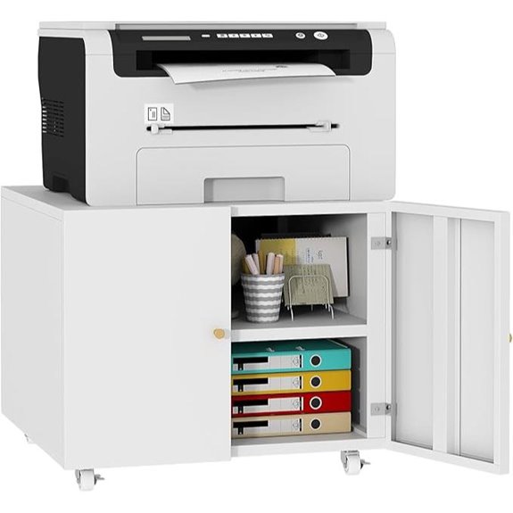 Mobile Printer Stand with Storage Cabinet and Wheels