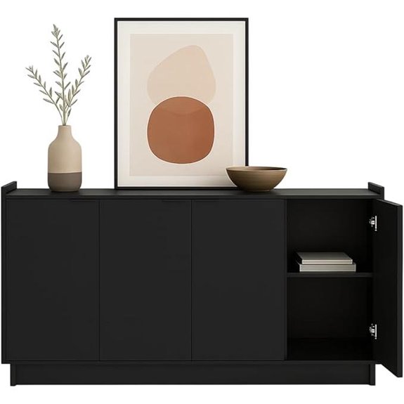 Prepac Modern 4-Door Console Table Storage Cabinet