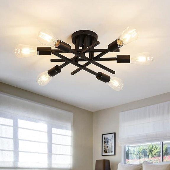 ASGYISA Modern 6-Light Black Sputnik Ceiling Fixture