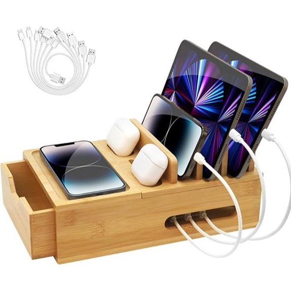Bamboo Multi-Device Charging Station with Cables