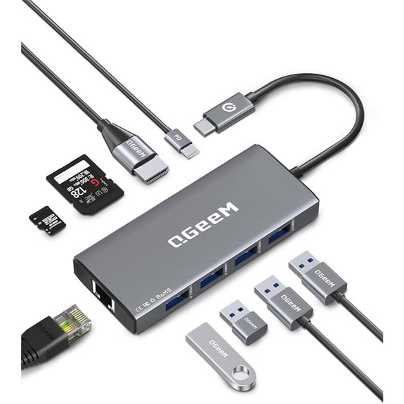 QGeeM 9-in-1 USB-C Hub with Ethernet and HDMI