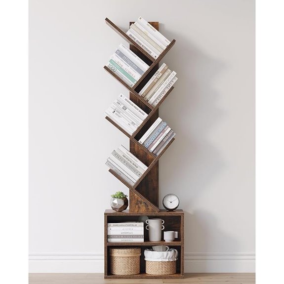 SUNMORY 6-Tier Rustic Brown Bookcase with Storage