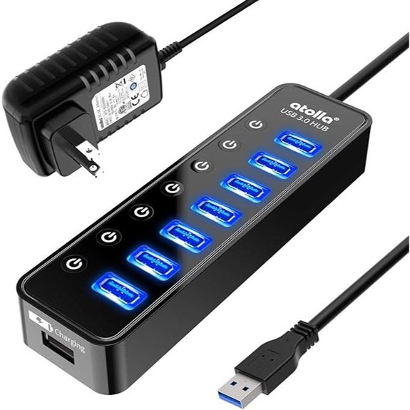 Atolla 7-Port USB 3.0 Hub with Charging and Switches