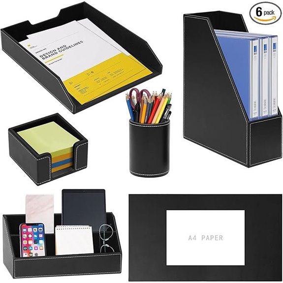 6-Piece Office Desk Organizer Set with Leather Pad