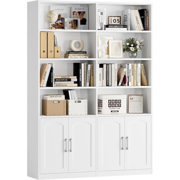 FACBOTALL 6-Tier White Bookshelf with Doors and Storage