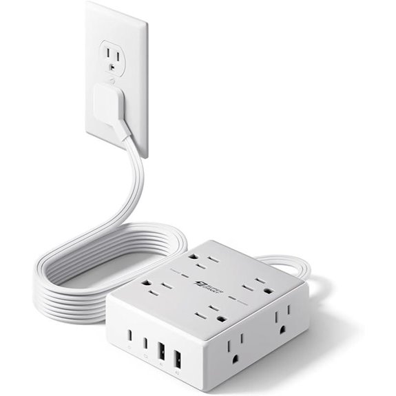 Flat Plug Surge Protector with USB and Outlets