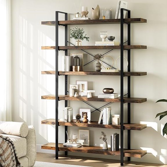 Heavy Duty 6-Tier Rustic Wooden Bookshelf