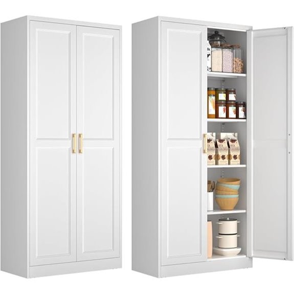 White Tall Metal Pantry Cabinet with Shelves