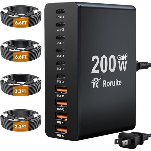 USB C 10-Port Charger with Cables and Power Strip