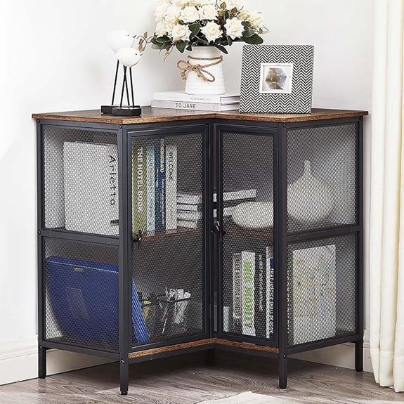 VECELO 3-Tier Corner Storage Cabinet with Mesh Doors