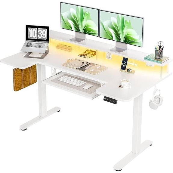OffiGo U-Shaped Sit-Stand Desk with Power & Lights