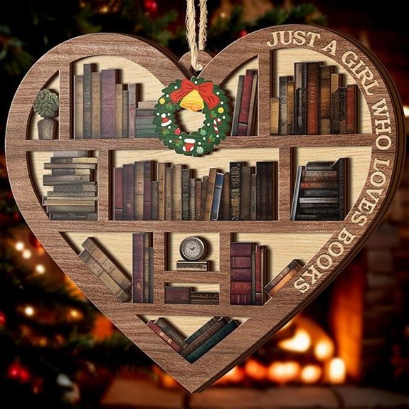 V VIBEPY Book Lovers Heart Christmas Ornament