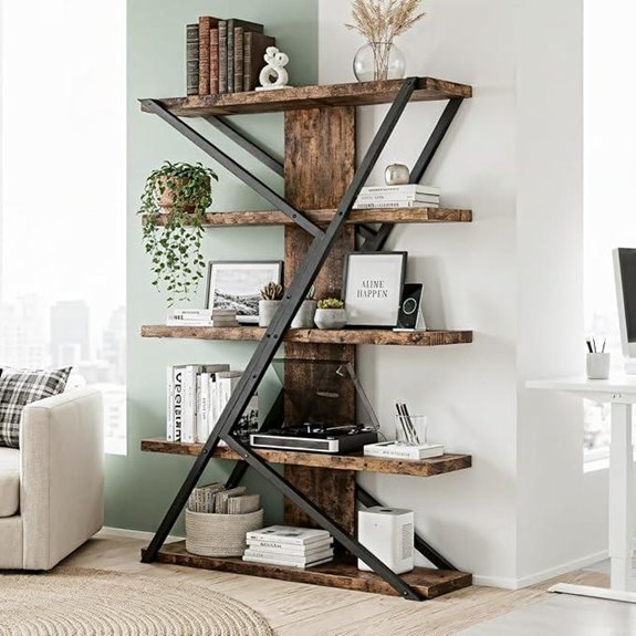 FUSUNBAO Vintage 5-Tier Industrial Bookcase