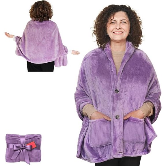 Fleece Poncho Blanket Wrap Shawl Gift for Grandma
