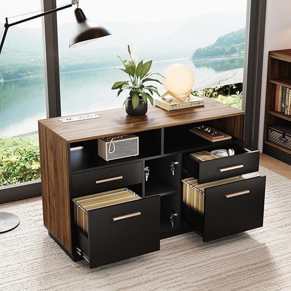 4-Drawer Wood File Cabinet with Lock and Shelves