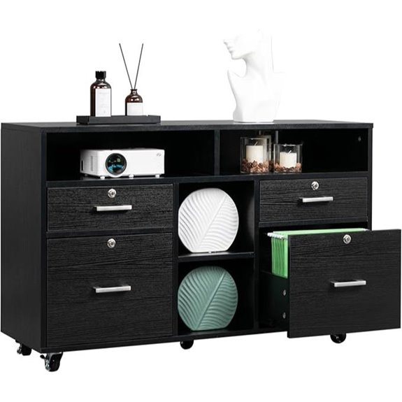 VINGLI Wood 4-Drawer Mobile File Cabinet with Shelves