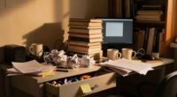 cluttered fragile home workspace