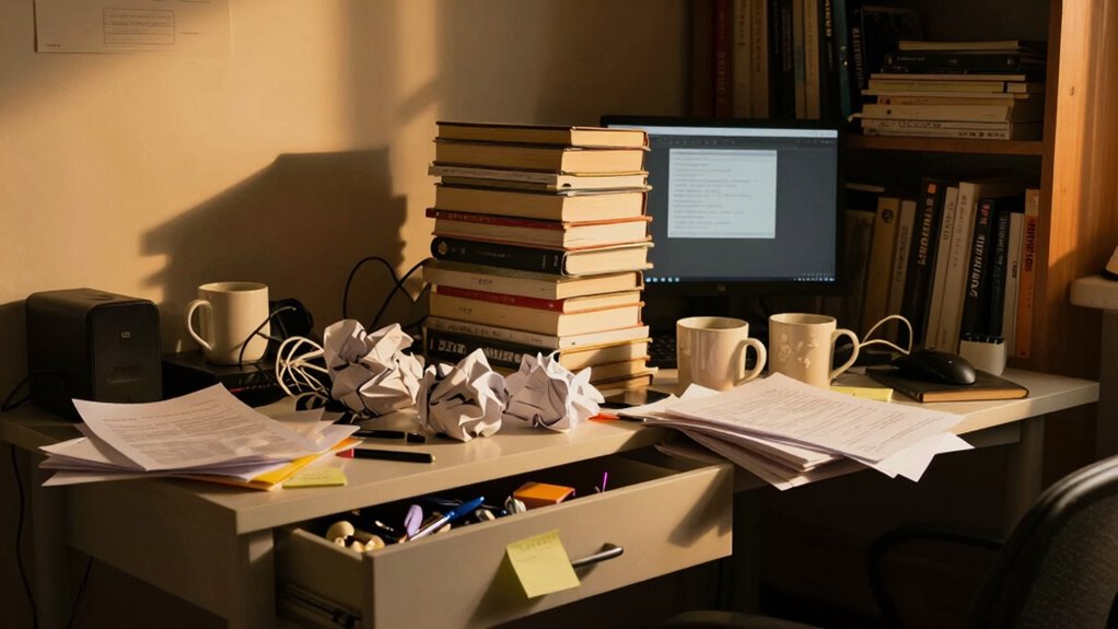 cluttered fragile home workspace